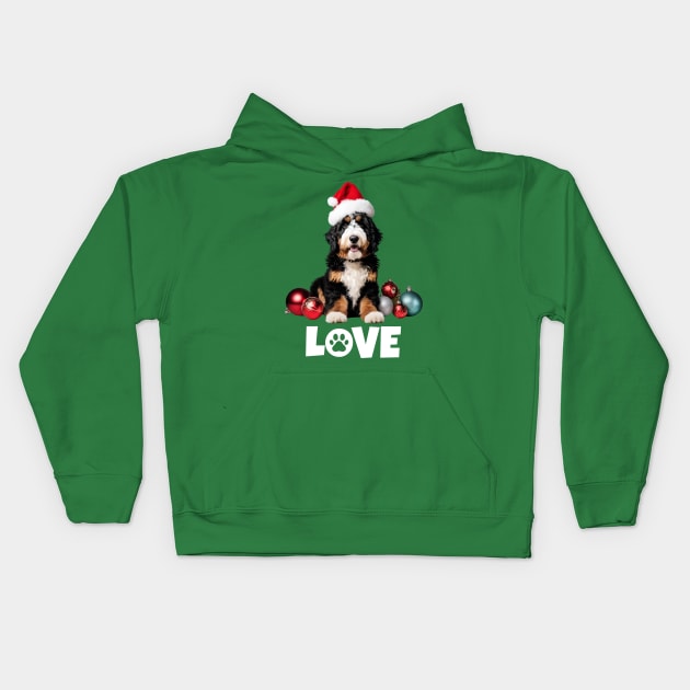 Christmas Bernedoodle LOVE Kids Hoodie by Doodle and Things